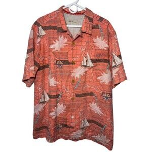 Tommy Bahama Button Down Shirt Men's XL/TG Coral Orange Crab Hawaiian Nautical